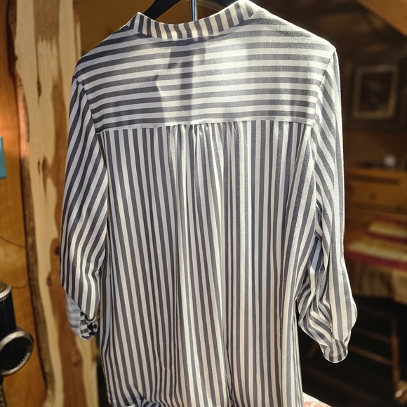 Striped V-Neck Blouse - Gray - Picture 7 of 7